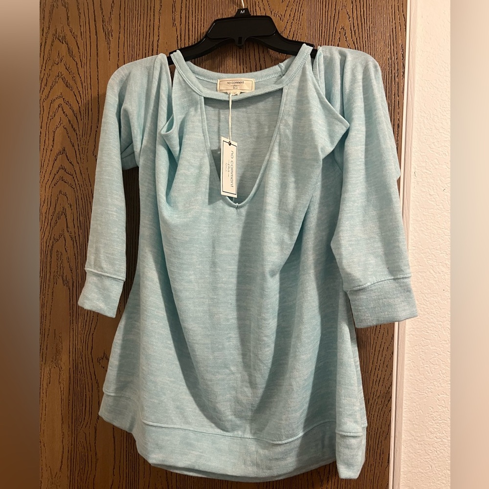 No Comment Brand Lightweight 3/4 Sleeve Baby Blue Teal Shirt